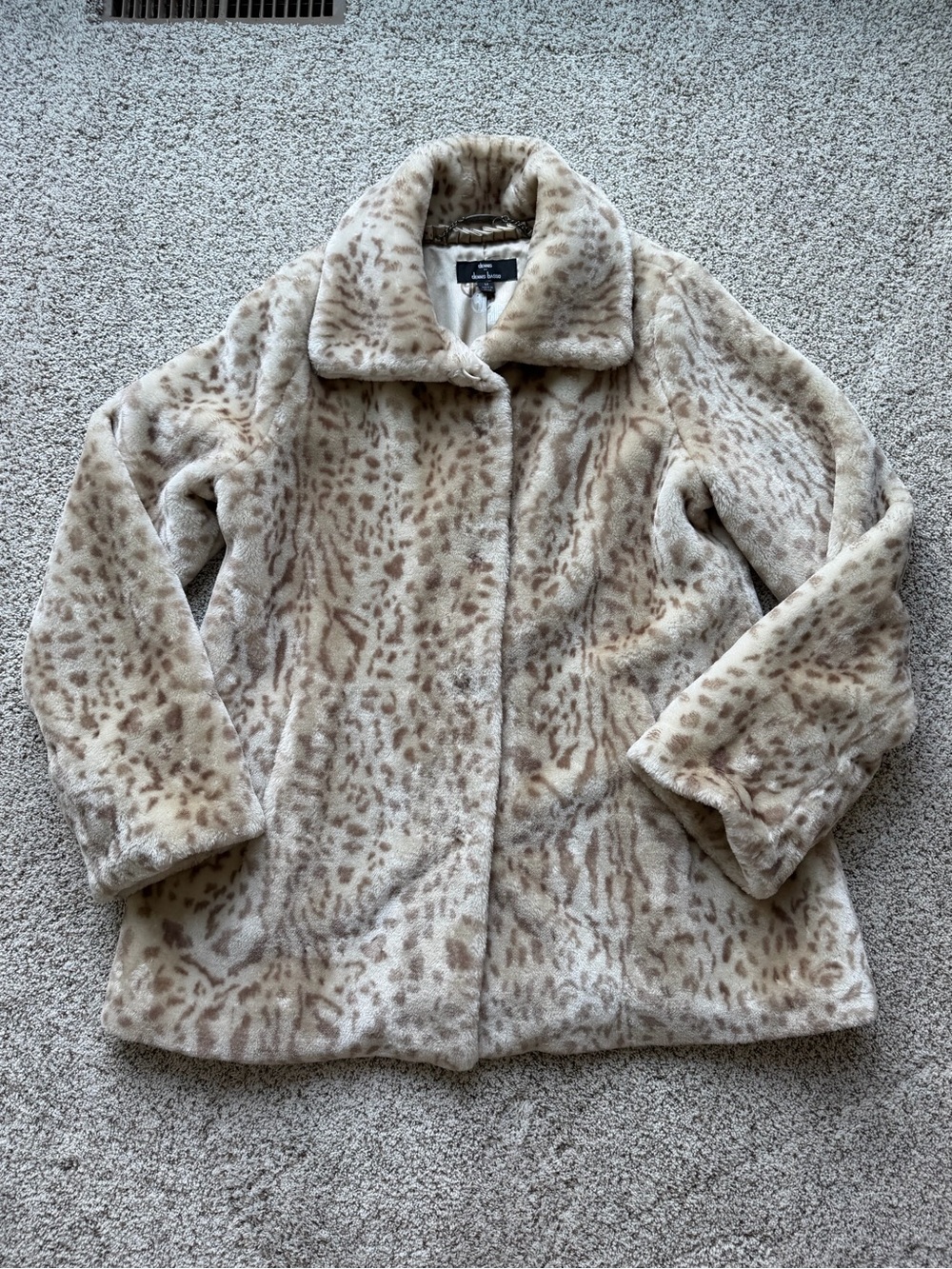 Dennis by Dennis Basso Faux Fur Animal Print Jacket Coat Women’s Medium Beige - Picture 4 of 14